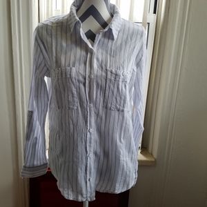 Sanctuary crinkle button down striped shirt size L